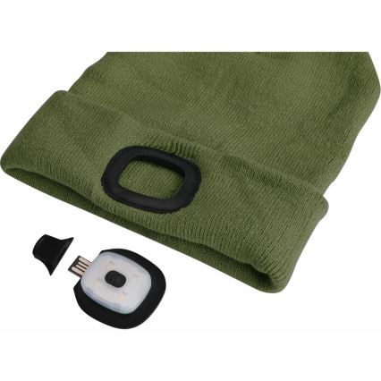 Extol - Σκούφος με φακό κεφαλής και USB φόρτιση 300 mAh πράσινο μέγεθος UNI