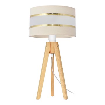 Eπιτραπέζια λάμπα HELEN 1xE27/15W/230V κρεμ/χρυσαφί/πεύκο