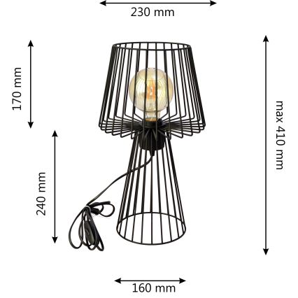 Eπιτραπέζια λάμπα TORRI 1xE27/15W/230V μαύρο