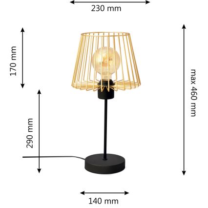 Eπιτραπέζια λάμπα TORRI 1xE27/15W/230V χρυσαφί/μαύρο