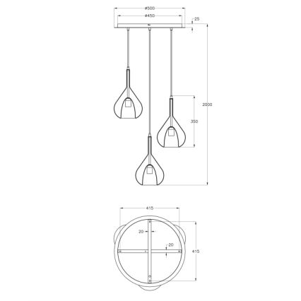 Fabas Luce 3481-47-297 - Πολύφωτο με συρματόσχοινο LILA 3xE27/40W/230V χρυσαφί/γκρι/διαφανής