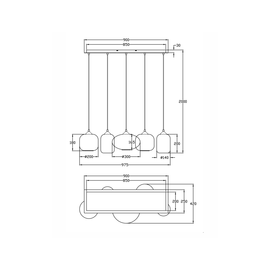 Fabas Luce 3627-48-125 - Πολύφωτο με συρματόσχοινο GILLIS 5xE27/40W/230V χρυσαφί/μαύρο
