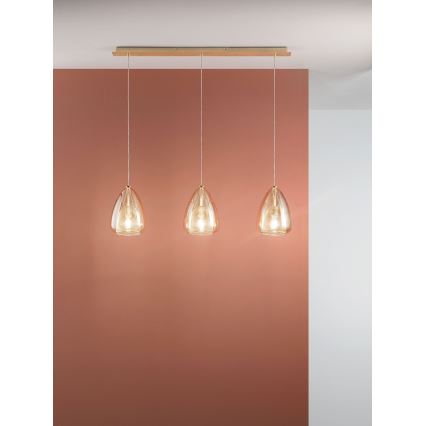 Fabas Luce 3673-48-125 - Πολύφωτο με συρματόσχοινο BRITTON 3xE27/40W/230V χρυσαφί