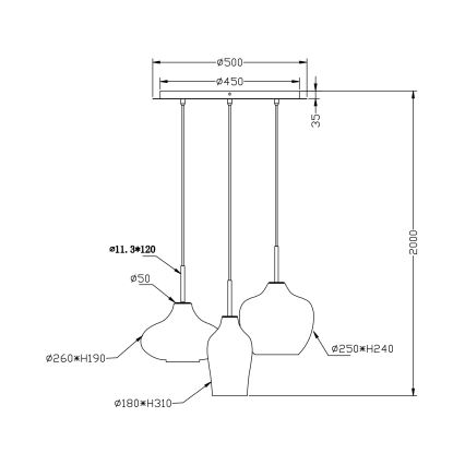 Fabas Luce 3725-47-363 - Κρεμαστό φωτιστικό OLBIA 3xE27/40W/230V