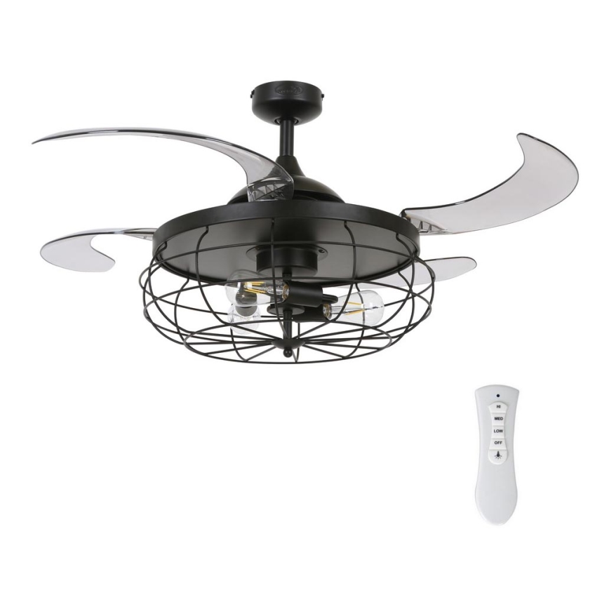 FANAWAY 212920 - LED Οροφής Ανεμιστήρας INDUSTRI 3xE27/4W/230V μαύρο + τηλεχειριστήριο