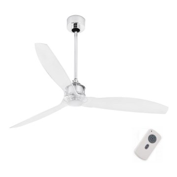 FARO 33394 - Ανεμιστήρας οροφής JUST FAN γυαλιστερό χρώμιο/διαφανές + τηλεχειριστήριο