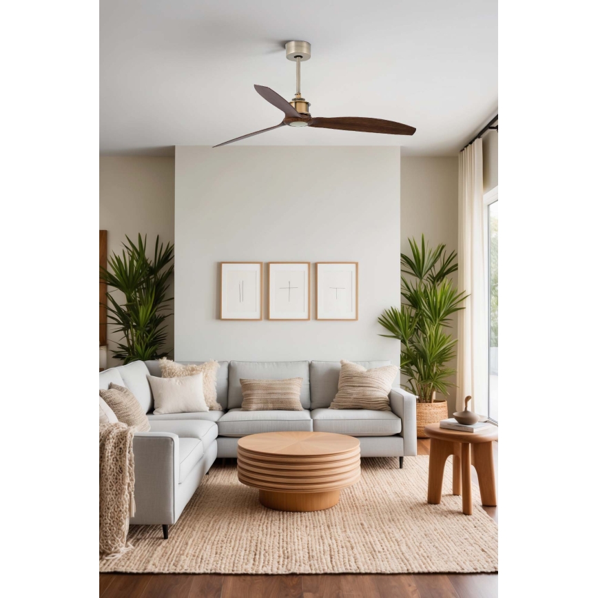 FARO 33398WT - Ανεμιστήρας οροφής JUST FAN M διάμ. 128 εκ. καφέ/ορείχαλκος Wi-Fi Tuya + τηλεχειριστήριο