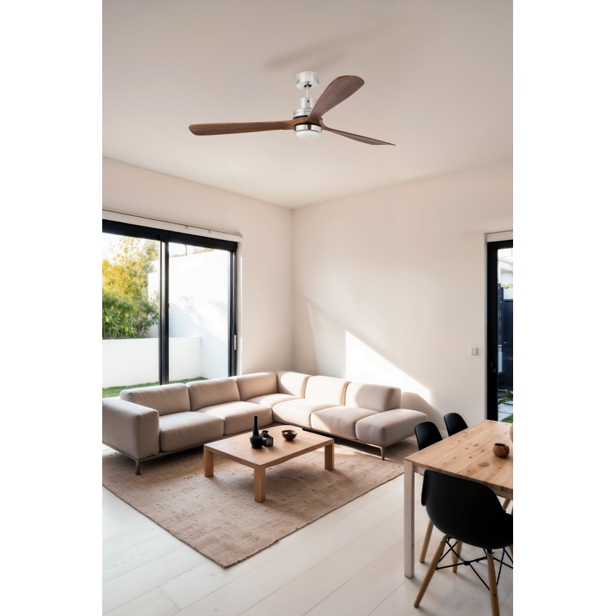 FARO 33463DC - Ανεμιστήρας οροφής LED LANTAU LED/12W/230V ξύλο/ματ χρώμιο δ. 168 cm + τηλεχειριστήριο