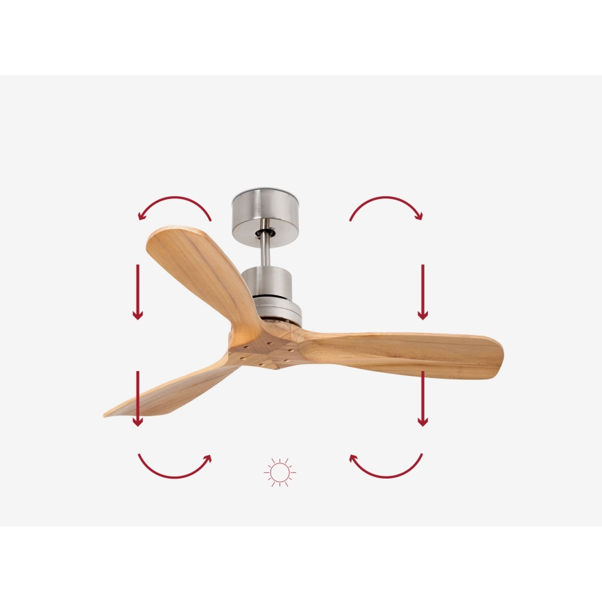 FARO 33509DC - Ανεμιστήρας οροφής MINI LANTAU ματ χρώμιο/ξύλο διάμετρος 107 cm + τηλεχειριστήριο