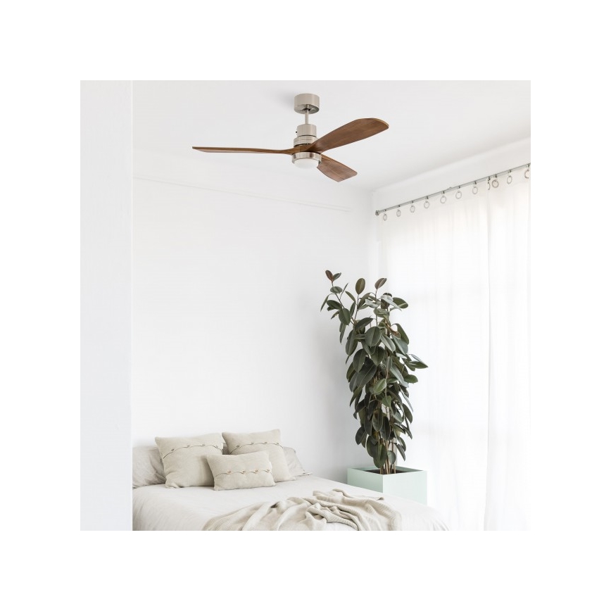 FARO 33518DC - Ανεμιστήρας οροφής LED LANTAU LED/15W/230V ματ χρώμιο/ξύλο + τηλεχειριστήριο