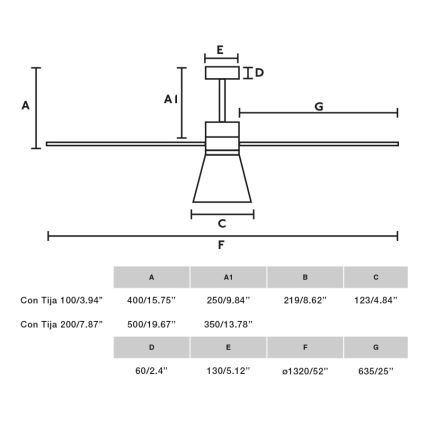 FARO 33761WT-23 - Ανεμιστήρας οροφής LED Dimmable AMELIA L CONE LED/20W/230V 2700/3500/5000K μαύρο διάμετρος 132 cm Wi-Fi Tuya + τηλεχειριστήριο