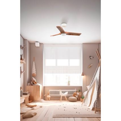 FARO 33805-1TW - Ανεμιστήρας οροφής LED Dimmable HEYWOOD S LED/10W/230V 2700/4000/6000K ξύλο/λευκό δ. 90 cm + τηλεχειριστήριο