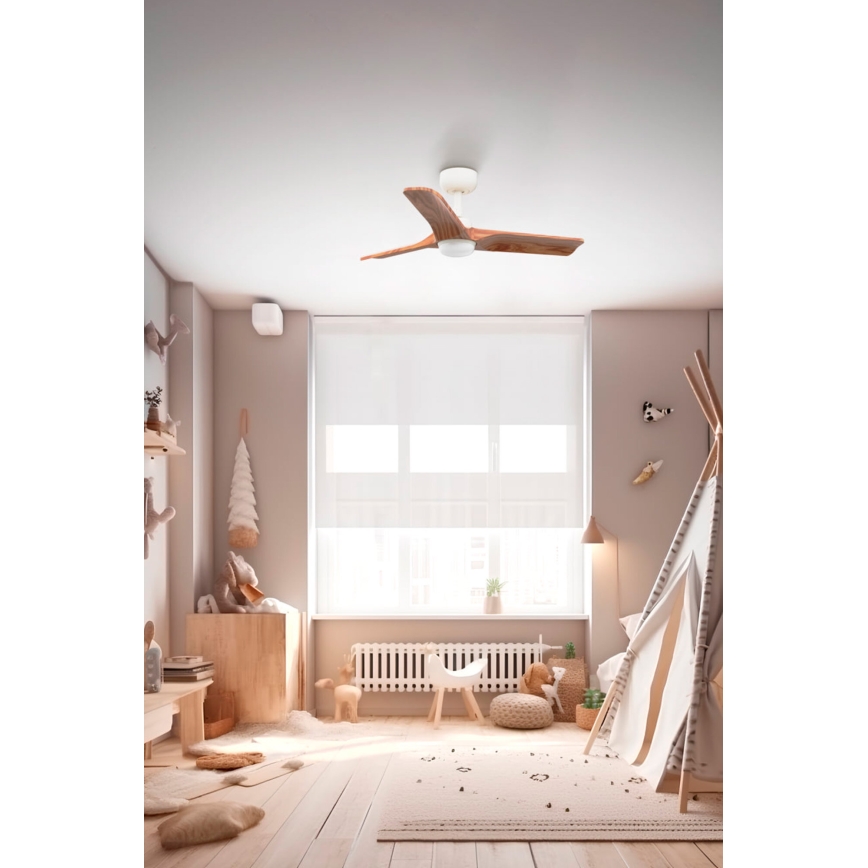 FARO 33805-1TW - Ανεμιστήρας οροφής LED Dimmable HEYWOOD S LED/10W/230V 2700/4000/6000K ξύλο/λευκό δ. 90 cm + τηλεχειριστήριο