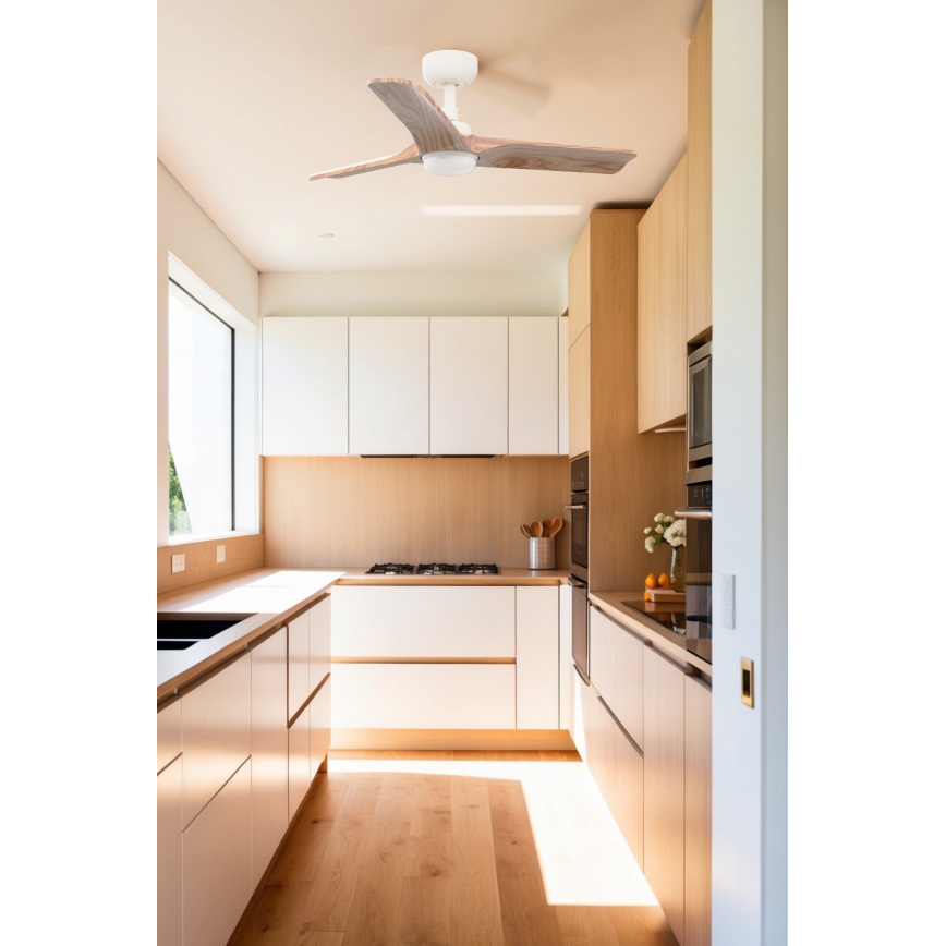 FARO 33805WT-1TW - Ανεμιστήρας οροφής LED Dimmable HEYWOOD S LED/10W/230V 2700/4000/6000K ξύλο/λευκό διάμετρος 90 cm Wi-Fi Tuya + τηλεχειριστήριο