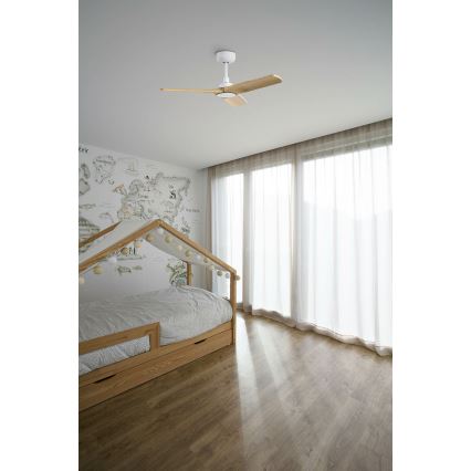 FARO 33805WT - Ανεμιστήρας οροφής HEYWOOD S ξύλο/λευκό διάμετρος 90 cm Wi-Fi Tuya + τηλεχειριστήριο