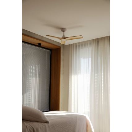 FARO 33805WT - Ανεμιστήρας οροφής HEYWOOD S ξύλο/λευκό διάμετρος 90 cm Wi-Fi Tuya + τηλεχειριστήριο