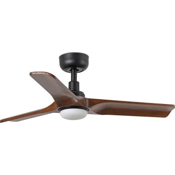 FARO 33806WT1S - Ανεμιστήρας οροφής LED ρυθμιζόμενης φωτεινότητας HEYWOOD S LED/10W/230V 2700/3000/4000K Ø 90 cm ξύλο/μαύρο Wi‑Fi Tuya + τηλεχειριστήριο