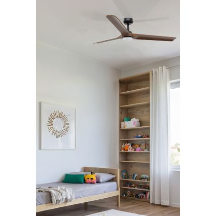 FARO 33809WT1S - LED ανεμιστήρας οροφής HEYWOOD L με ρυθμιζόμενο φωτισμό LED/10W/230V 2700/3000/4000K Ø 132 cm ξύλο/μαύρο Wi‑Fi Tuya + τηλεχειριστήριο