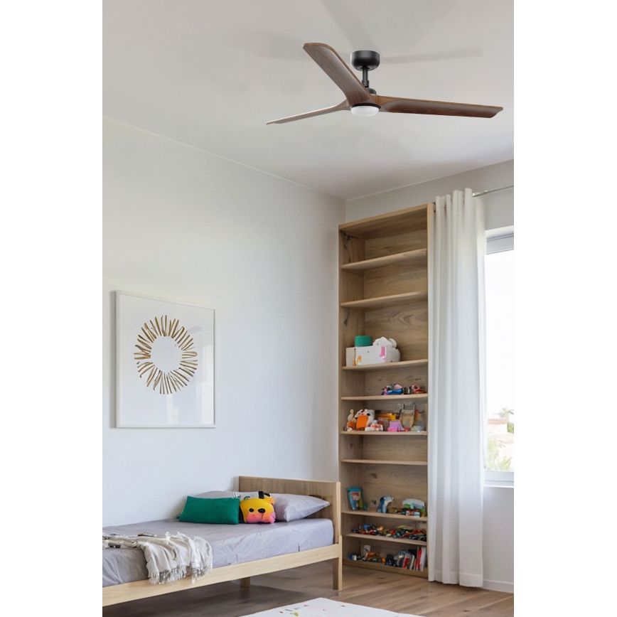 FARO 33809WT1S - LED ανεμιστήρας οροφής HEYWOOD L με ρυθμιζόμενο φωτισμό LED/10W/230V 2700/3000/4000K Ø 132 cm ξύλο/μαύρο Wi‑Fi Tuya + τηλεχειριστήριο