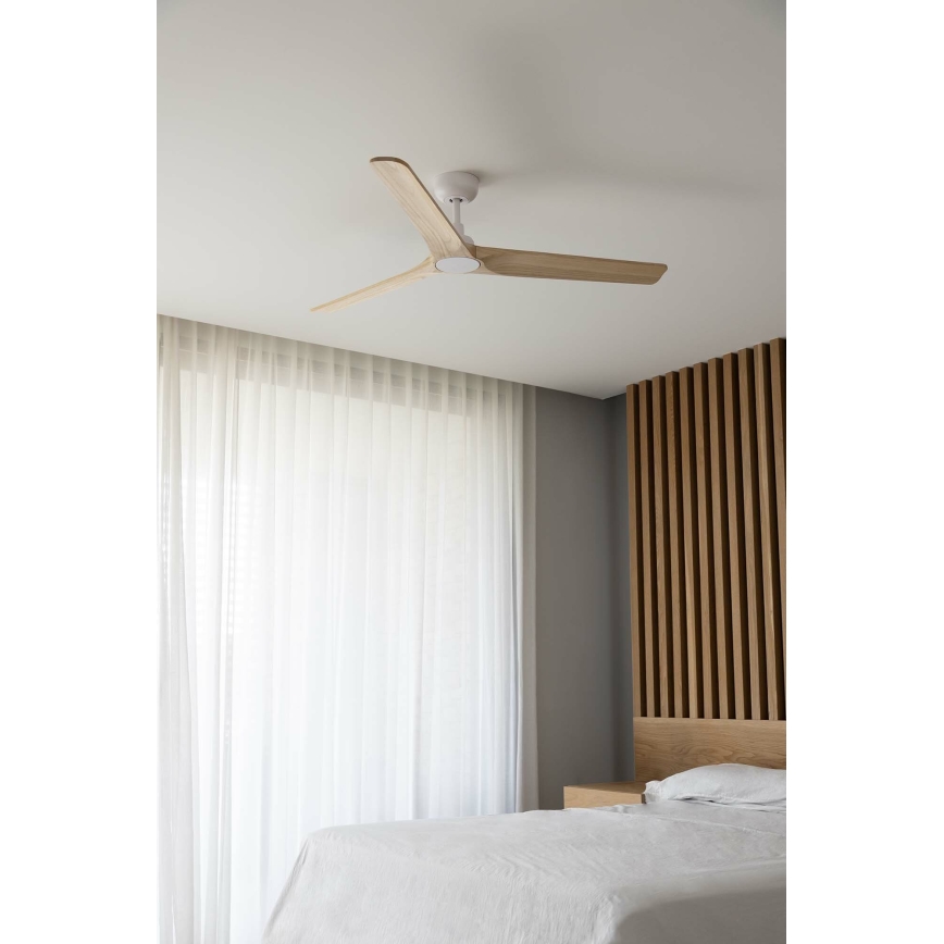 FARO 33810WT - Ανεμιστήρας οροφής HEYWOOD L ξύλο/λευκό διάμετρος 132 cm Wi-Fi Tuya + τηλεχειριστήριο