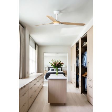 FARO 33816WT - Ανεμιστήρας οροφής PUNT M καφέ/λευκό διάμετρος 132 cm Wi-Fi Tuya + τηλεχειριστήριο