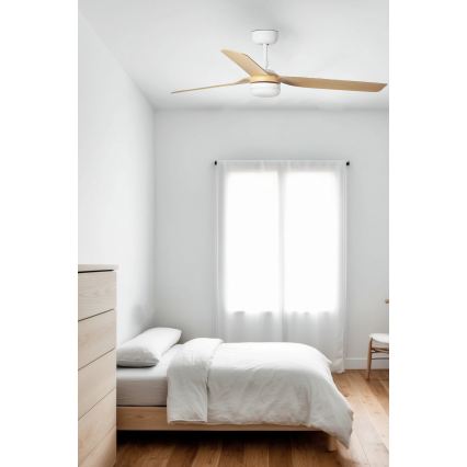 FARO 33816WT1S - Ανεμιστήρας οροφής LED με ρυθμιζόμενο φωτισμό PUNT M LED/18W/230V 2700/3000/4000K διάμ. 132 cm μπεζ/λευκό Wi-Fi Tuya + τηλεχειριστήριο
