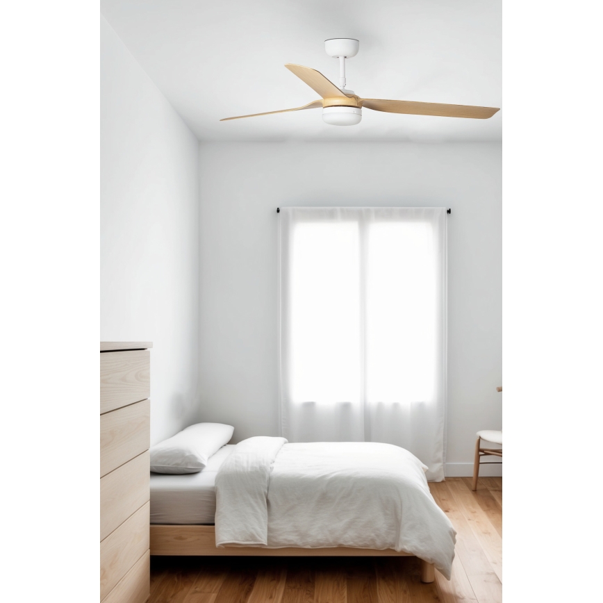 FARO 33816WT1S - Ανεμιστήρας οροφής LED με ρυθμιζόμενο φωτισμό PUNT M LED/18W/230V 2700/3000/4000K διάμ. 132 cm μπεζ/λευκό Wi-Fi Tuya + τηλεχειριστήριο
