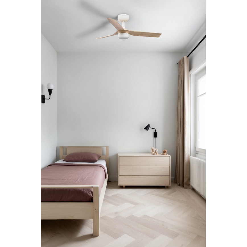 FARO 33821-1TW - Ρυθμιζόμενος ανεμιστήρας οροφής LED MINI PUNT S LED/10W 2700/3000/4000K ξύλο/λευκό Ø 90 cm + τηλεχειριστήριο