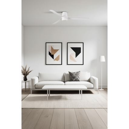 FARO 33828-1TW - Ανεμιστήρας οροφής LED με δυνατότητα ρύθμισης φωτεινότητας PUNT TUB M LED/18W/230V 2700/3000/4000K διάμ. 130 cm λευκός + τηλεχειριστήριο