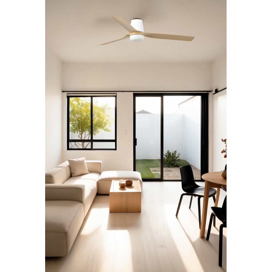 FARO 33829WT1S - LED ρυθμιζόμενος ανεμιστήρας οροφής PUNT TUB M LED/18W/230V 2700/3000/4000K διάμ. 132 cm μπεζ/λευκό Wi-Fi Tuya + τηλεχειριστήριο