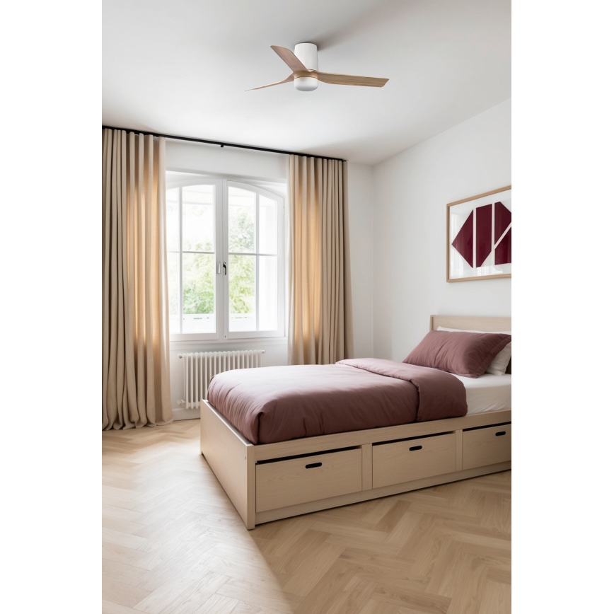 FARO 33833WT-1TW - Ανεμιστήρας οροφής LED Dimmable MINI PUNT TUB S LED/10W/230V 2700/4000/6000K καφέ/λευκό διάμετρος 90 cm Wi-Fi Tuya + τηλεχειριστήριο