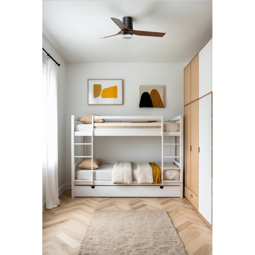 FARO 33835WT-1TW - Ανεμιστήρας οροφής LED Dimmable MINI PUNT TUB S LED/10W/230V 2700/4000/6000K καφέ/μαύρο διάμετρος 90 cm Wi-Fi Tuya + τηλεχειριστήριο