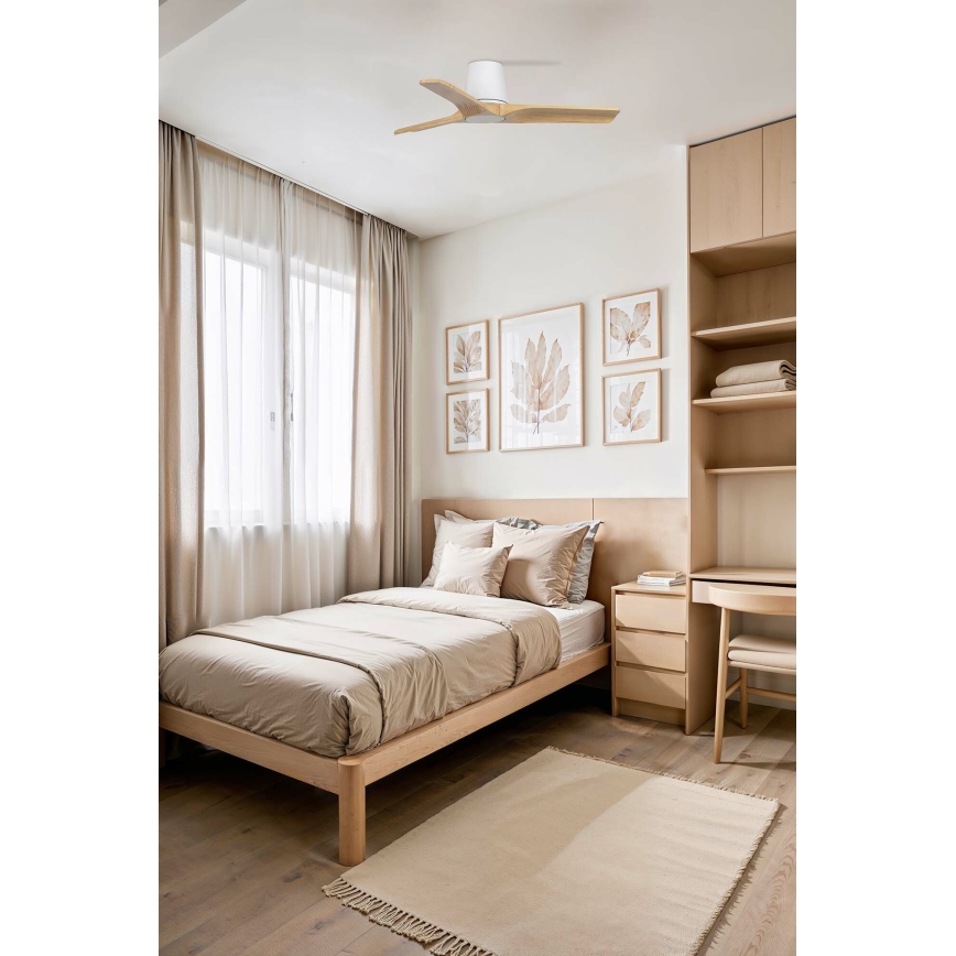 FARO 33836WT - Ανεμιστήρας οροφής HEYWOOD TUB S πεύκο/λευκό διάμετρος 90 cm Wi-Fi Tuya + τηλεχειριστήριο
