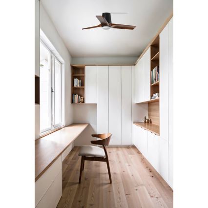 FARO 33837WT - Ανεμιστήρας οροφής HEYWOOD TUB S πεύκο/μαύρο διάμετρος 90 cm Wi-Fi Tuya + τηλεχειριστήριο