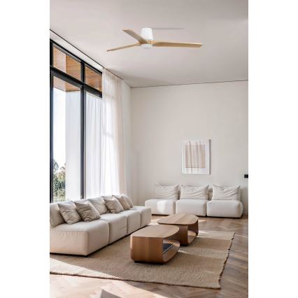 FARO 33838WT-1TW - LED ρυθμιζόμενος ανεμιστήρας οροφής HEYWOOD TUB L LED/10W/230V 2700/3000/4000K πεύκο/λευκό διάμ. 132 cm Wi-Fi Tuya + τηλεχειριστήριο