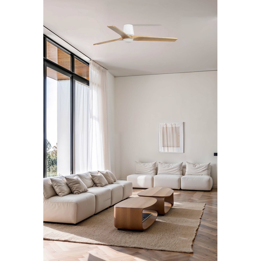 FARO 33838WT-1TW - LED ρυθμιζόμενος ανεμιστήρας οροφής HEYWOOD TUB L LED/10W/230V 2700/3000/4000K πεύκο/λευκό διάμ. 132 cm Wi-Fi Tuya + τηλεχειριστήριο