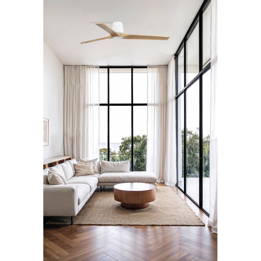 FARO 33838WT - Ανεμιστήρας οροφής HEYWOOD TUB L πεύκο/λευκό διάμετρος 132 cm Wi-Fi Tuya + τηλεχειριστήριο