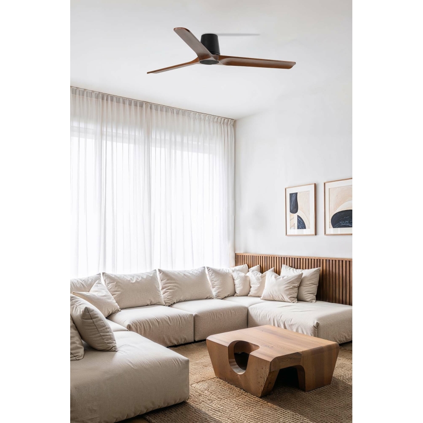 FARO 33839WT - Ανεμιστήρας οροφής HEYWOOD TUB L πεύκο/μαύρο διάμετρος 132 cm Wi-Fi Tuya + τηλεχειριστήριο