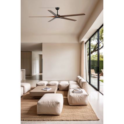 FARO 34190WT - Ανεμιστήρας οροφής BIGWOOD XL πεύκο/μαύρο διάμετρος 200 cm Wi-Fi Tuya + τηλεχειριστήριο