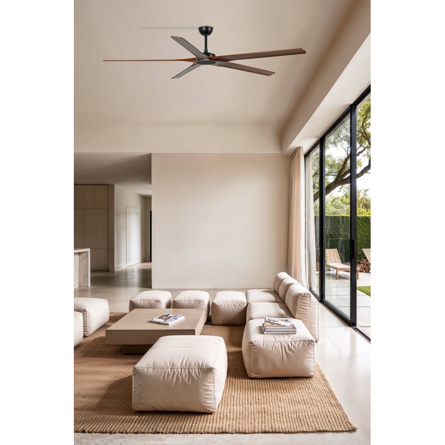 FARO 34190WT - Ανεμιστήρας οροφής BIGWOOD XL πεύκο/μαύρο διάμετρος 200 cm Wi-Fi Tuya + τηλεχειριστήριο