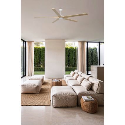 FARO 34191WT - Ανεμιστήρας οροφής BIGWOOD XL πεύκο/λευκό διάμετρος 200 cm Wi-Fi Tuya + τηλεχειριστήριο