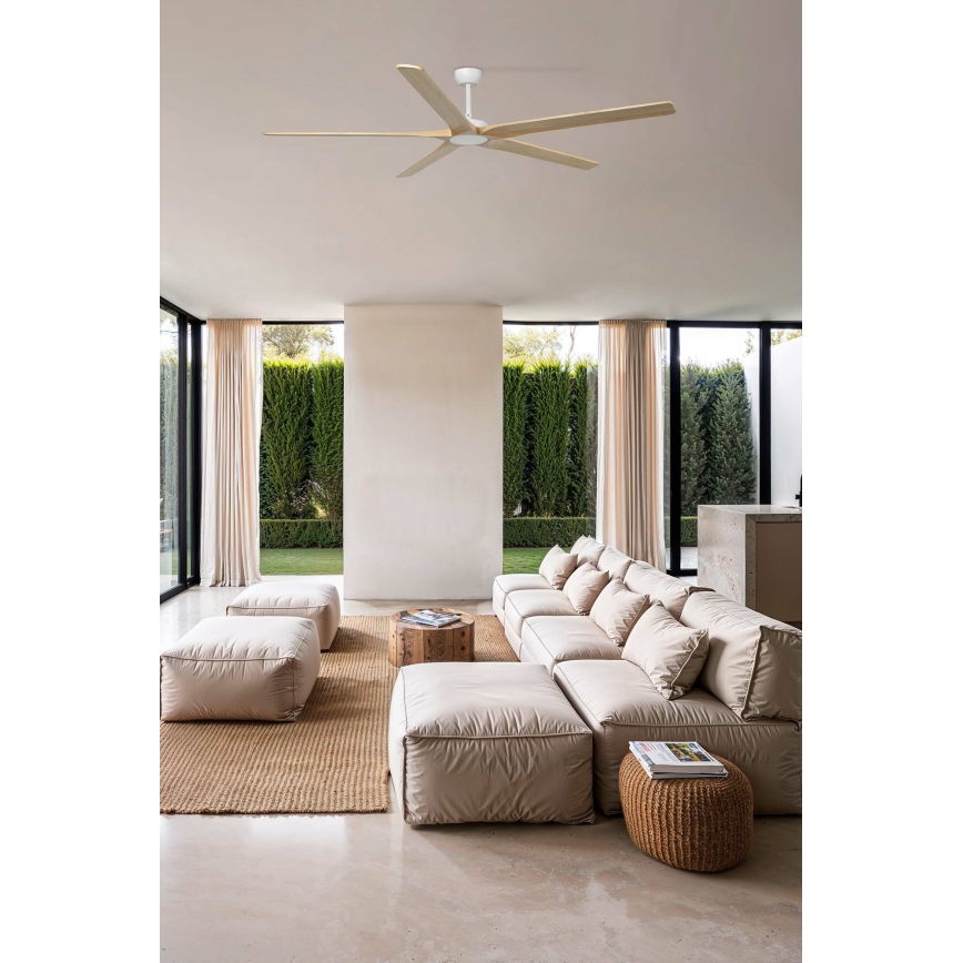FARO 34191WT - Ανεμιστήρας οροφής BIGWOOD XL πεύκο/λευκό διάμετρος 200 cm Wi-Fi Tuya + τηλεχειριστήριο