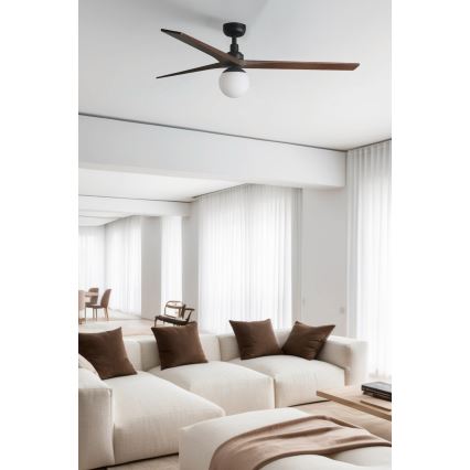 FARO 34276WT-11L - Ανεμιστήρας οροφής KLIM L 1xE27/15W/230V ξύλο/μαύρο διάμετρος 150 cm Wi-Fi Tuya + τηλεχειριστήριο