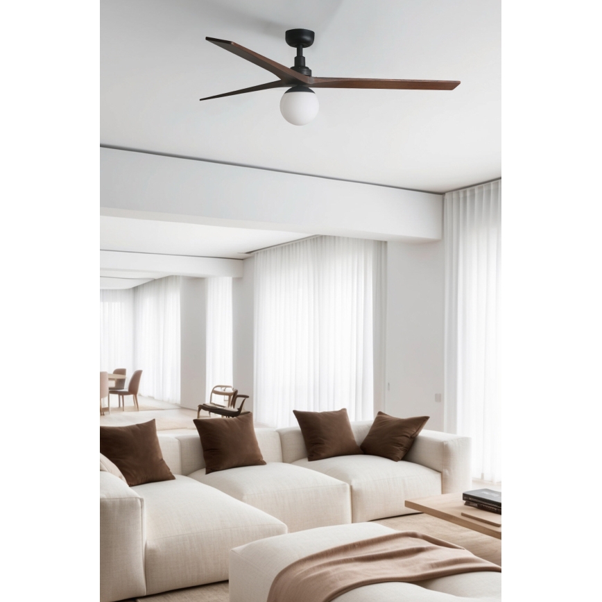 FARO 34276WT-11L - Ανεμιστήρας οροφής KLIM L 1xE27/15W/230V ξύλο/μαύρο διάμετρος 150 cm Wi-Fi Tuya + τηλεχειριστήριο