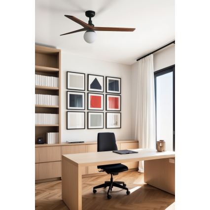 FARO 34277WT-11L - Οροφής ανεμιστήρας KLIM M 1xE27/15W/230V καρυδιά/μαύρο διάμ. 125 εκ. Wi-Fi Tuya + τηλεχειριστήριο