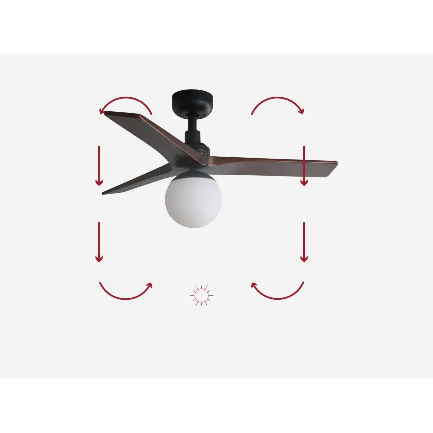 FARO 34278-11L - Ανεμιστήρας οροφής KLIM S 1xE27/15W/230V ξύλο/μαύρο διάμετρος 92,5 cm + τηλεχειριστήριο