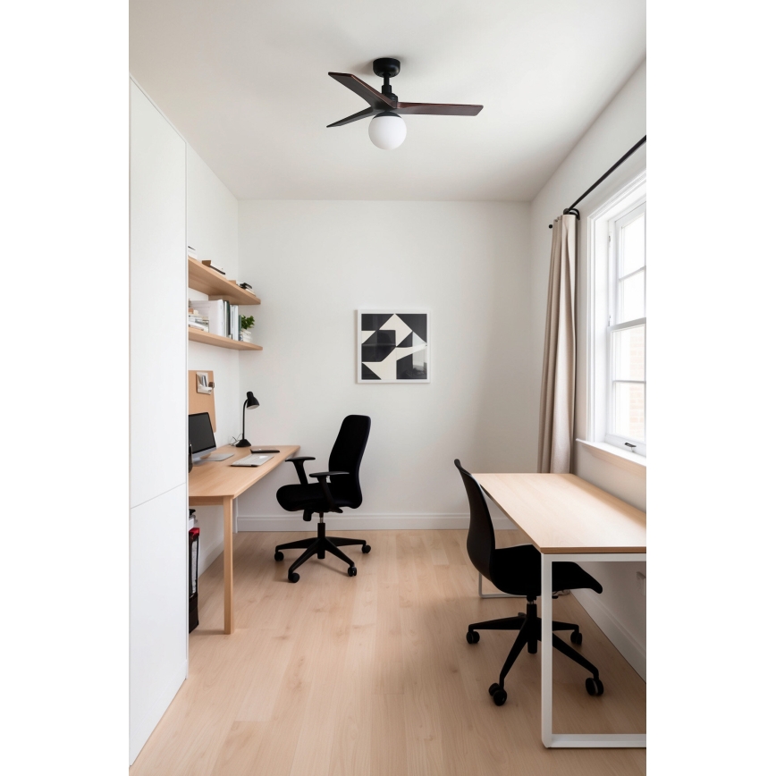 FARO 34278-11L - Οροφής ανεμιστήρας KLIM S 1xE27/15W/230V καρυδιά/μαύρο διάμ. 92,5 εκ. + τηλεχειριστήριο