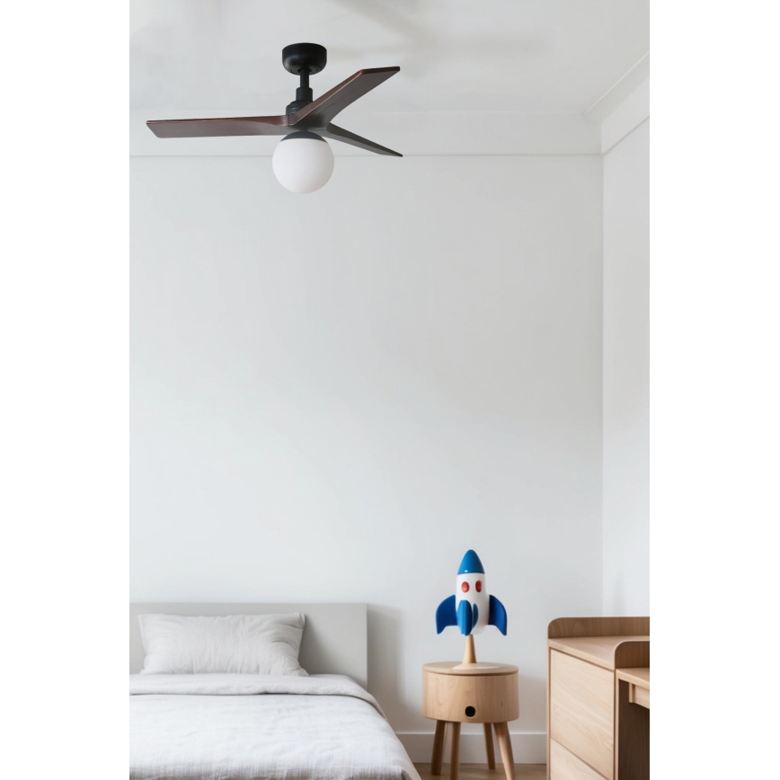 FARO 34278WT-11L - Ανεμιστήρας οροφής KLIM S 1xE27/15W/230V ξύλο/μαύρο διάμετρος 92,5 cm Wi-Fi Tuya + τηλεχειριστήριο