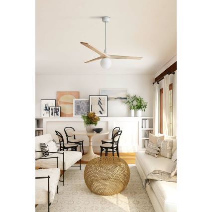 FARO 34280WT-11L - Οροφής ανεμιστήρας KLIM M 1xE27/15W/230V πεύκο/λευκό διάμετρος 125 εκ. Wi-Fi Tuya + τηλεχειριστήριο