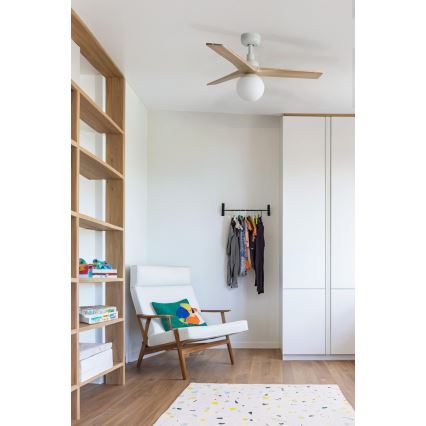 FARO 34281WT-11L - Οροφής ανεμιστήρας KLIM S 1xE27/15W/230V πεύκο/λευκό διάμετρος 92,5 εκ. Wi-Fi Tuya + τηλεχειριστήριο